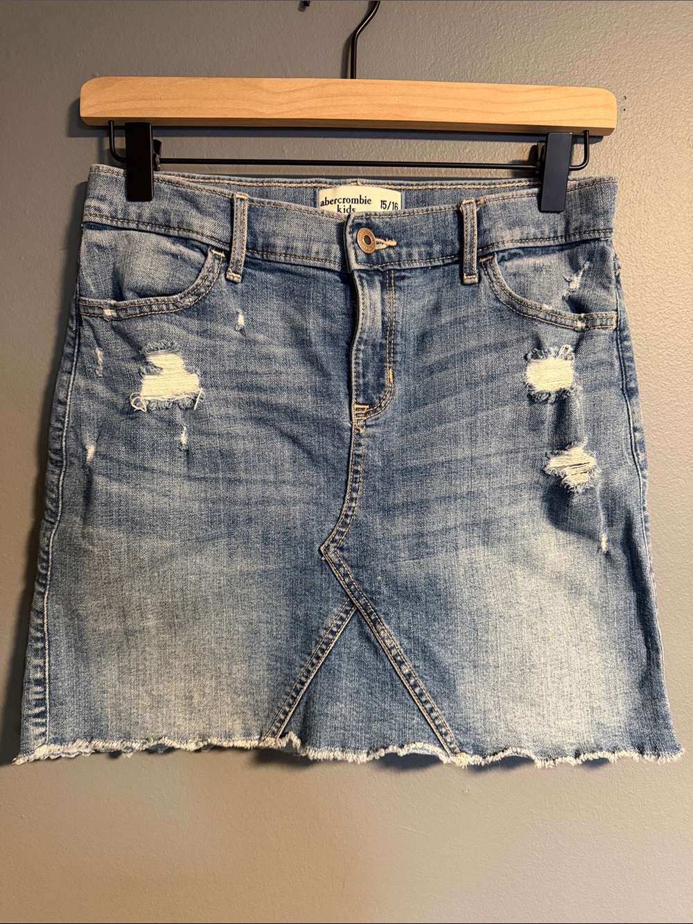 Abercrombie Kids Distressed Denim Mini Skirt